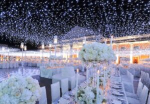 Outdoor wedding string lighting