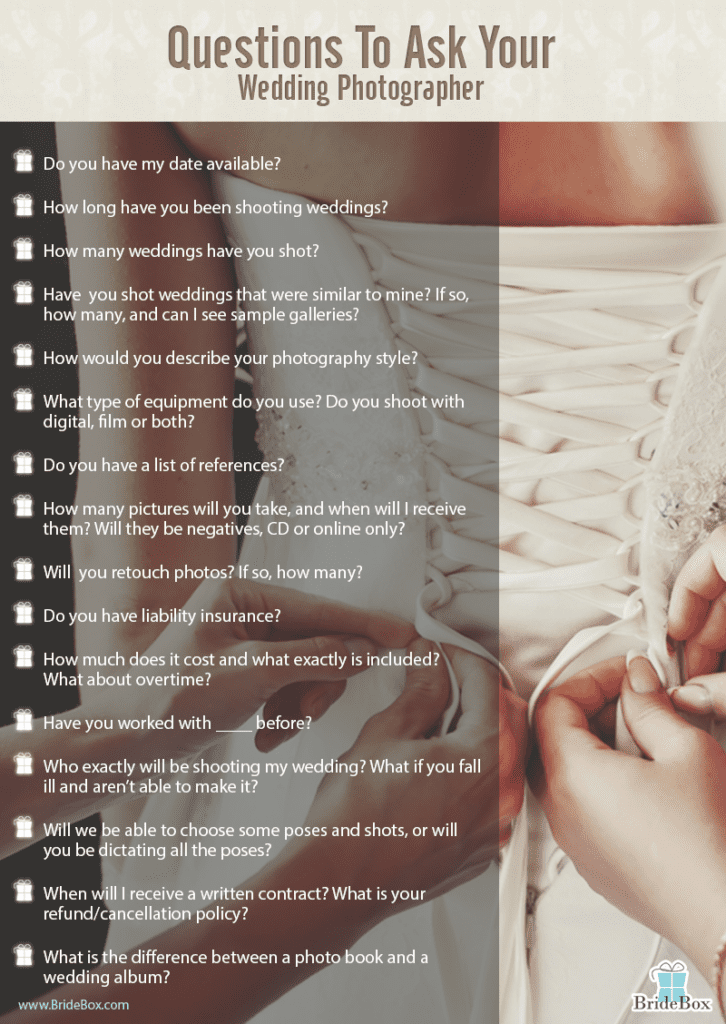 Questions to ask your wedding photographer 